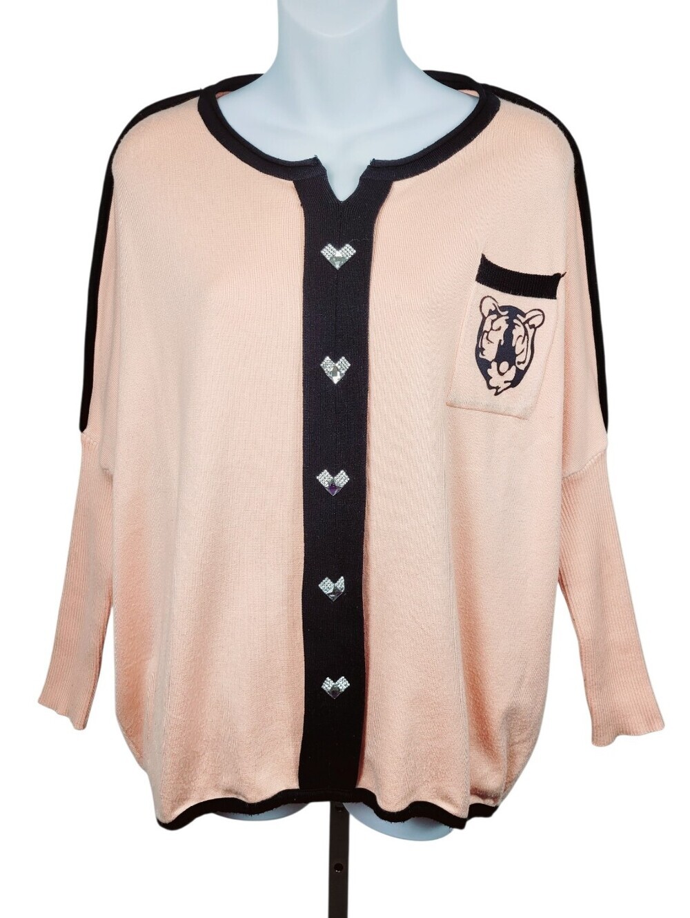 2/$20 Y2K Pink & Black Tiger Graphic Top Blouse Size: Large